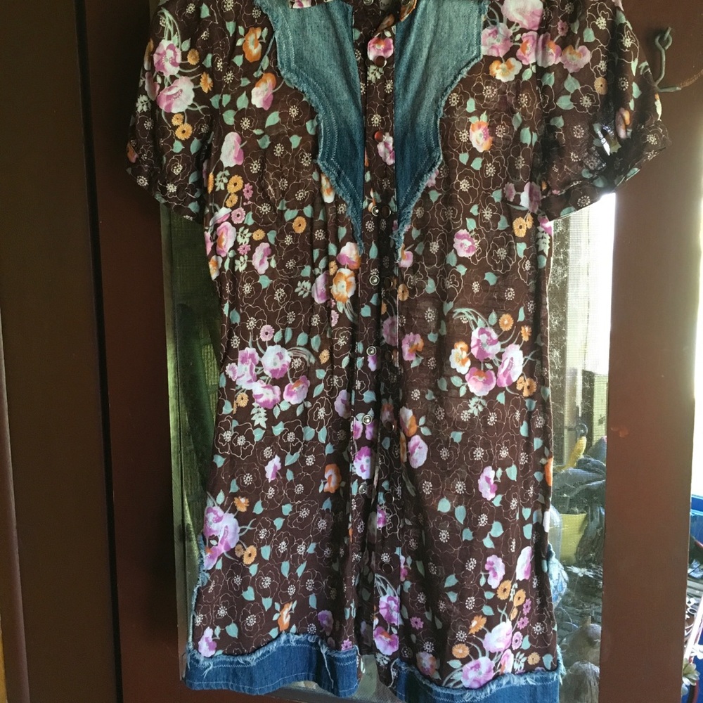 Free People Western Floral Print/Denim Top Size 0